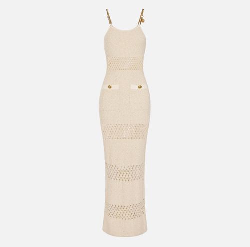 Bouclé knit dress with cut-outs
