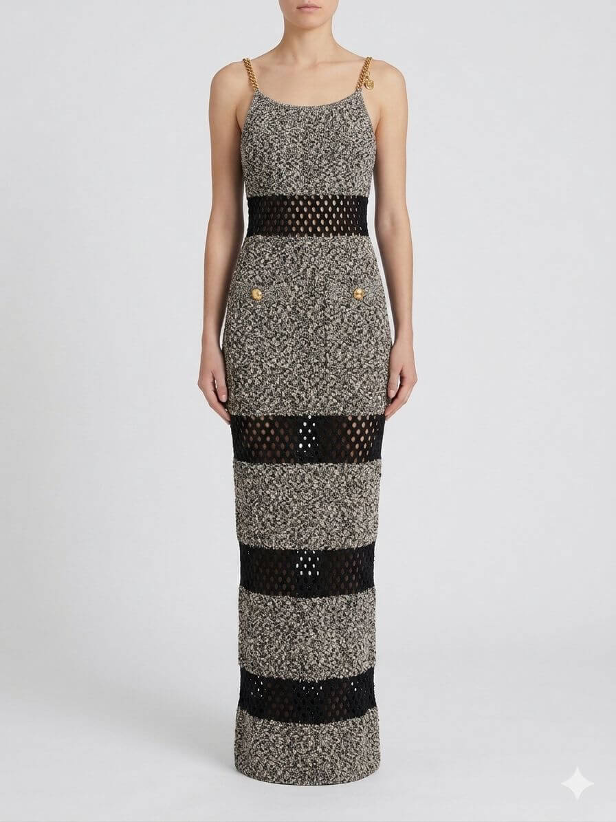 Bouclé knit dress with cut-outs