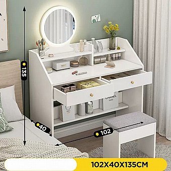 שידת איפור יוקרתית עם מראה כולל תאורת LED רוחב 102 סמ 