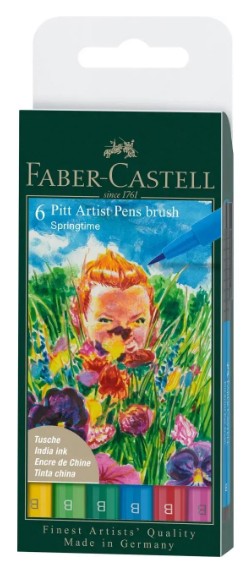 6 טושי מכחול Pitt artist pens brush ( דגם SPRINGTIME)