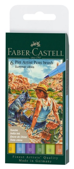 6 טושי מכחול Pitt artist pens brush ( דגם SUMMER TIME)