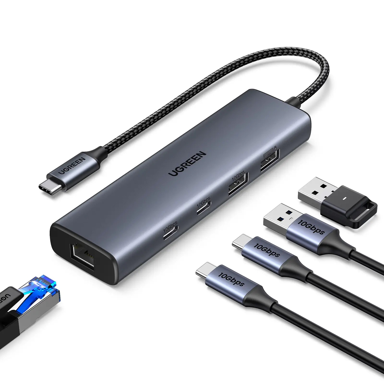 מולטיפורט USB 3.2 C to USB-A 3.2+USB-A 2.0+2* USB-C 3.2 Converter + Gigabit with USB-C Power Port UGREEN 6 IN 1 אפור CM512-45320