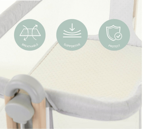 עריסה מתקפלת וניידת עם בד נושם BSMART Breath כולל גלגלים עם אפשרות הצמדה למיטת הורים צבע אגוז ושמנת