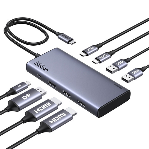 UGREEN תחנת עגינה 8 ב1 USB-C to 2*HDMI(4K@60Hz)+DP+2*USB-A3.2+2*USB-C3.2+PD(100W) CM639-35625