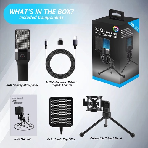 מיקרופון גיימינג RGB X1S עם חצובה Gaming Microphone X1S RGB