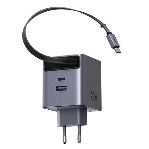 UGREEN מטען Nexode Pro 65W 2C1A GaN with retractable cable אפור X615-65825