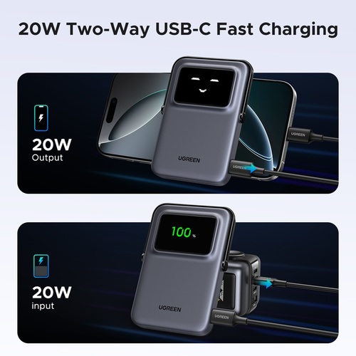 UGREEN סוללת גיבוי UNO 5000mAh Robot 20W Magnetic Wireless אפור PB571-35605B