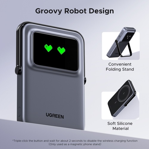UGREEN סוללת גיבוי UNO 5000mAh Robot 20W Magnetic Wireless אפור PB571-35605B