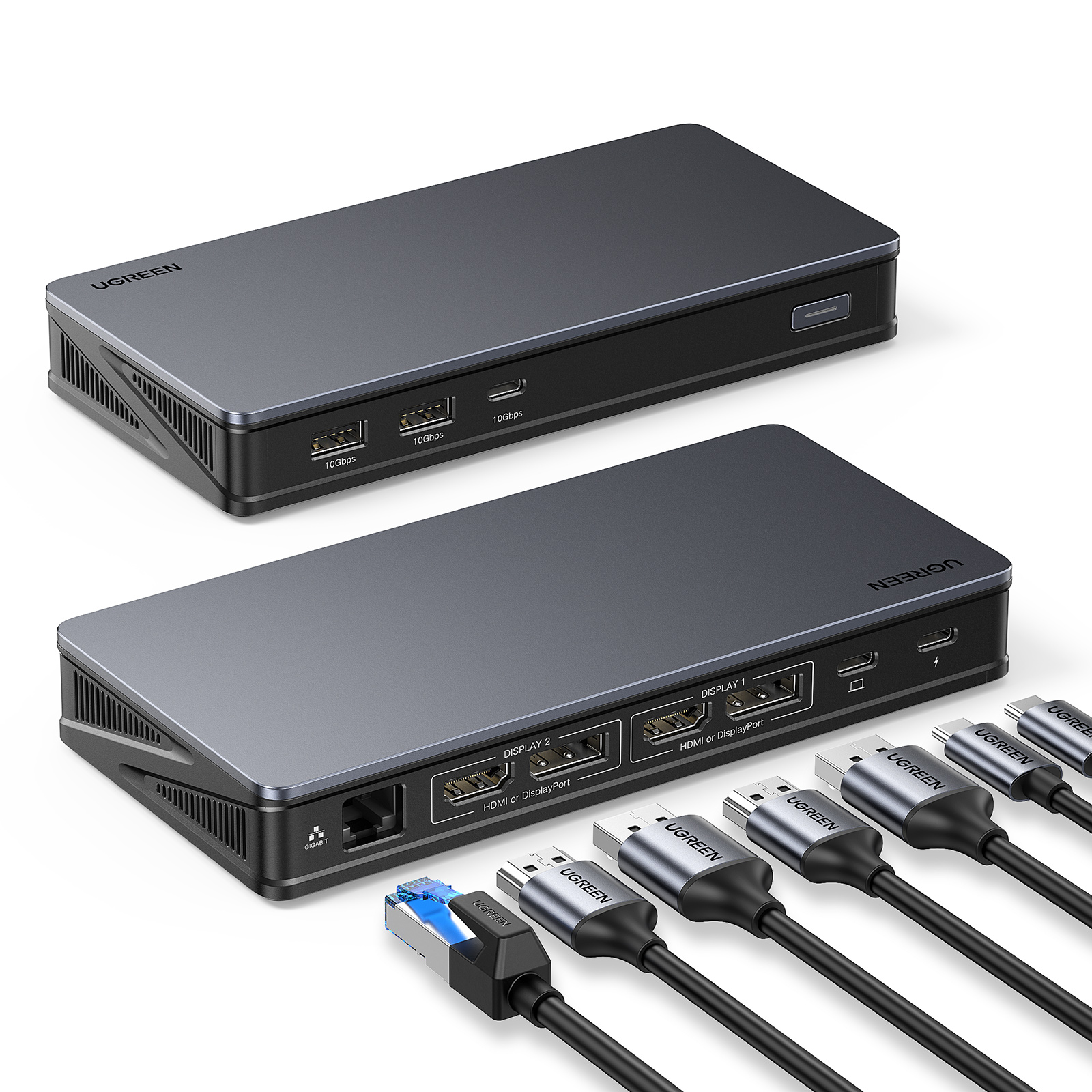 תחנת עגינה UGREEN REVODOK PRO 209 9 IN 1 USB-C to 2*USB 3.2+1*USB-C3.2+2*HDMI+2*DP+RJ45 Gigabit+PD port Converter שחור CM615-90912