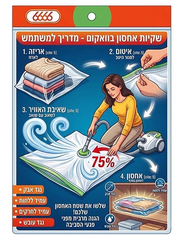 שקית וואקום לאחסון רב פעמי - 60X50