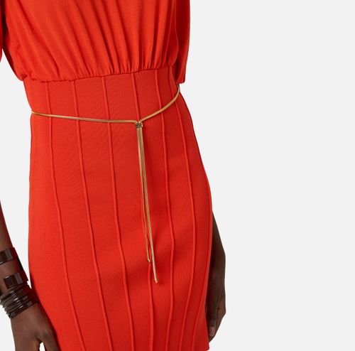 Knit mini dress with belt