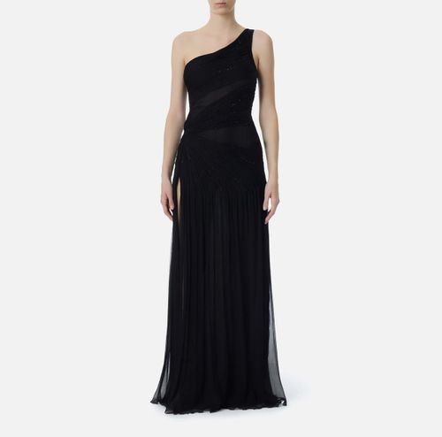 Red Carpet dress in crepon fabric with embroideries