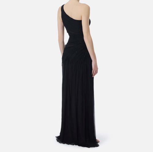 Red Carpet dress in crepon fabric with embroideries