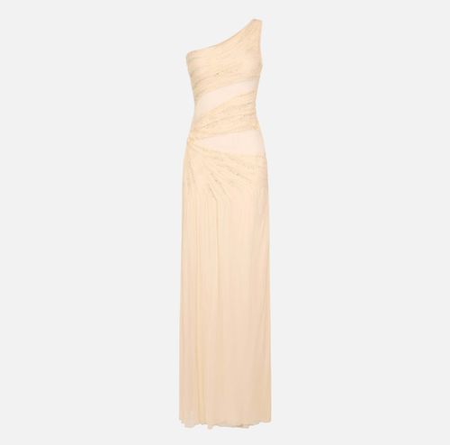 Red Carpet dress in crepon fabric with embroideries