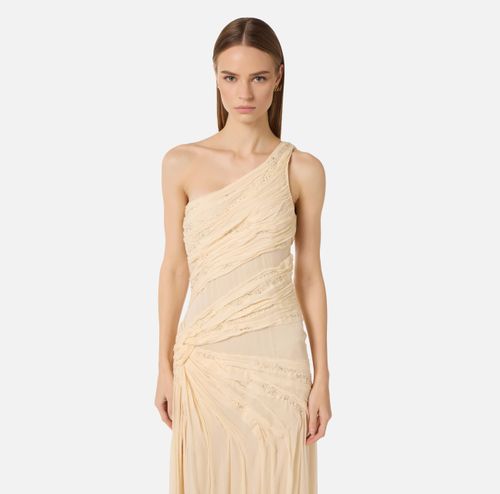 Red Carpet dress in crepon fabric with embroideries