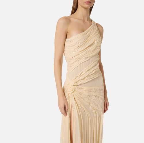 Red Carpet dress in crepon fabric with embroideries