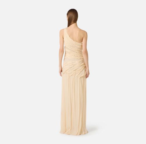 Red Carpet dress in crepon fabric with embroideries