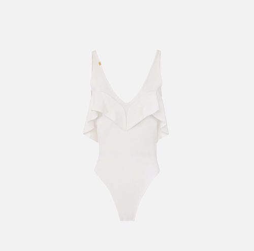 Full Milano stitch knit bodysuit with flounces