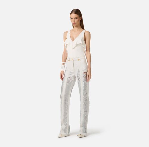 Full Milano stitch knit bodysuit with flounces