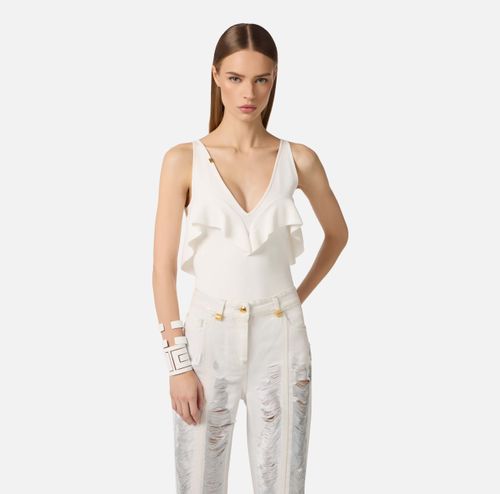 Full Milano stitch knit bodysuit with flounces