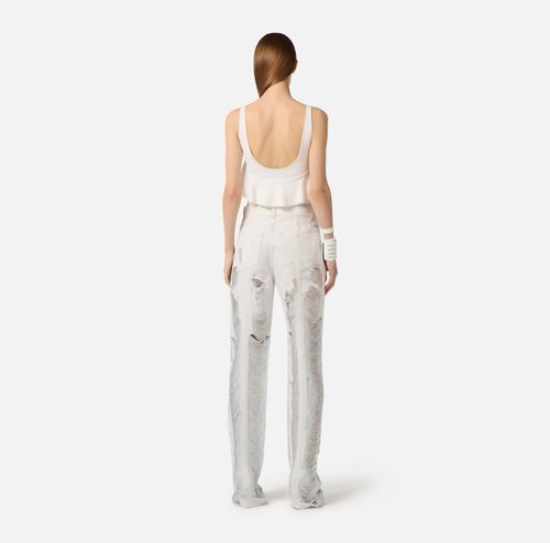 Full Milano stitch knit bodysuit with flounces