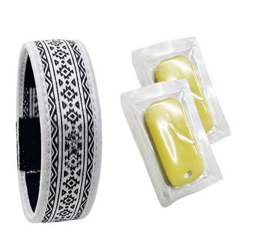 צמיד ציטרונלה להרחקת יתושים + 2 טבליות מילוי - גיאומטרי שחור-לבן