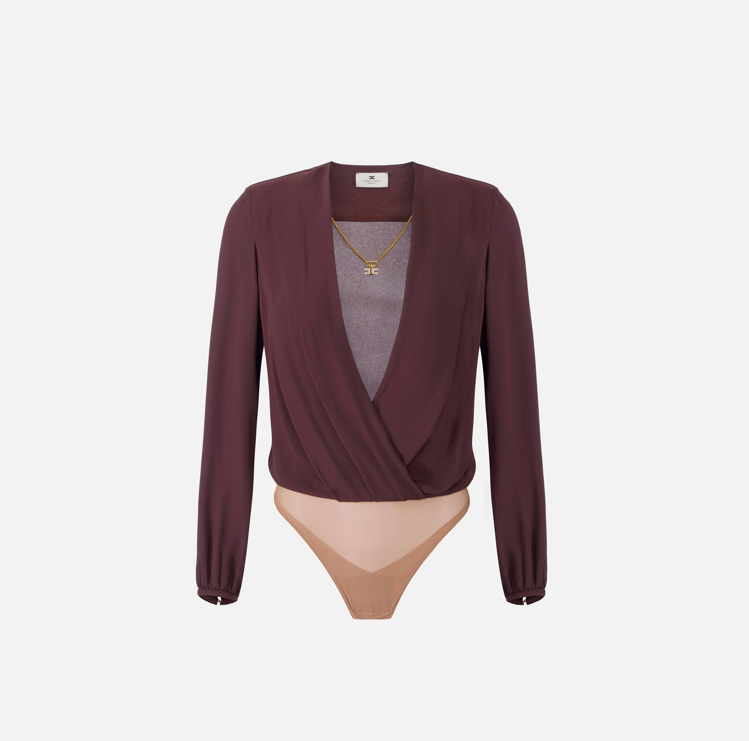 Bodysuit in viscose georgette fabric with necklace