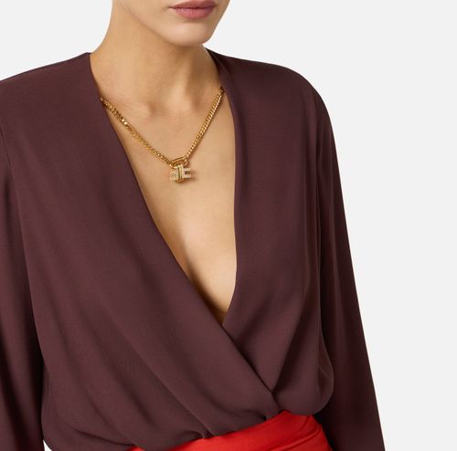 Bodysuit in viscose georgette fabric with necklace