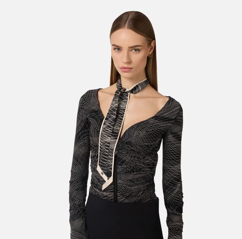 Silk twill bandeaux with abstract print BURRO NERO