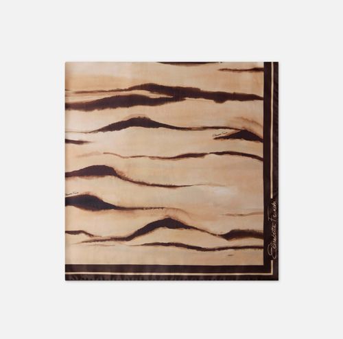 Silk twill foulard scarf with tiger print
