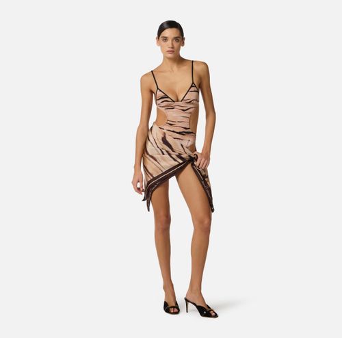 Silk twill foulard scarf with tiger print