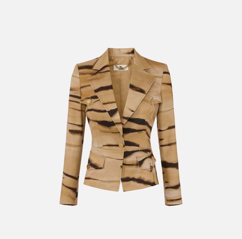 Drill jacket with tiger print