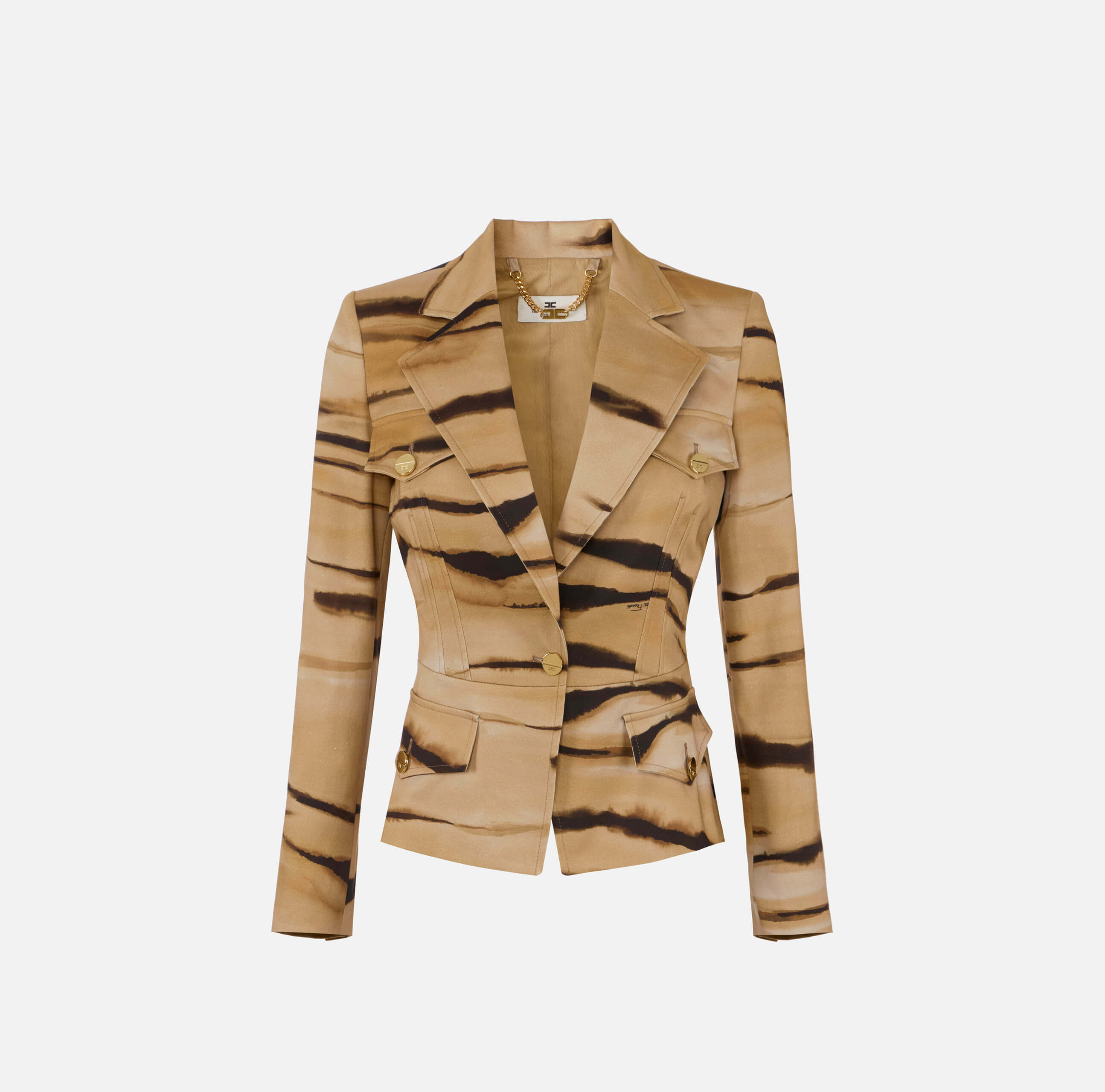 Drill jacket with tiger print