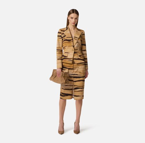 Drill jacket with tiger print