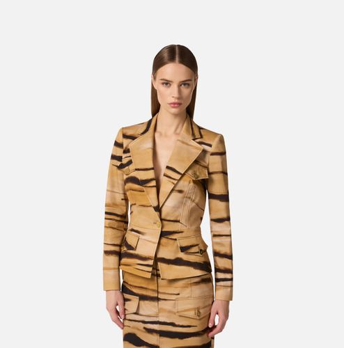 Drill jacket with tiger print