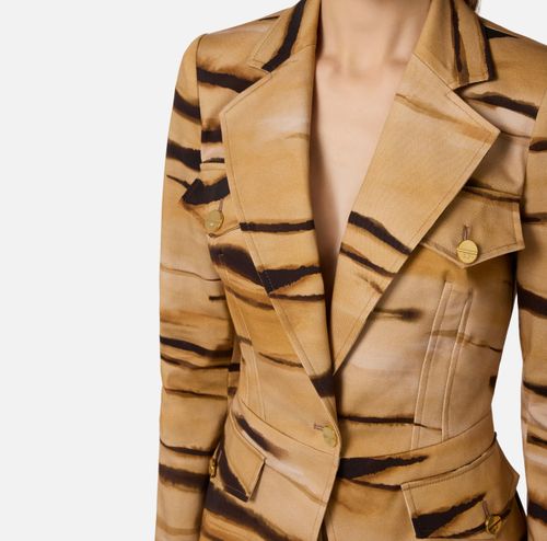 Drill jacket with tiger print