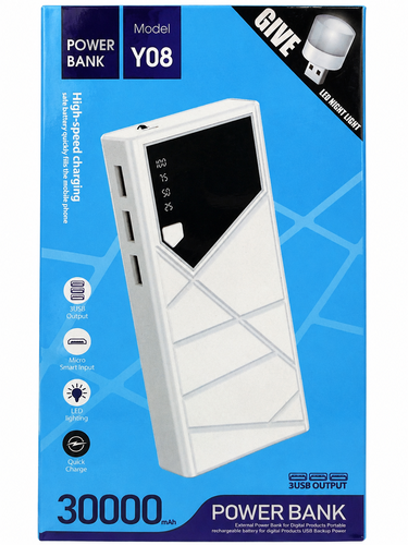 סוללת גיבוי נייד Power Bank Y08 30000mAh טעינה מהירה