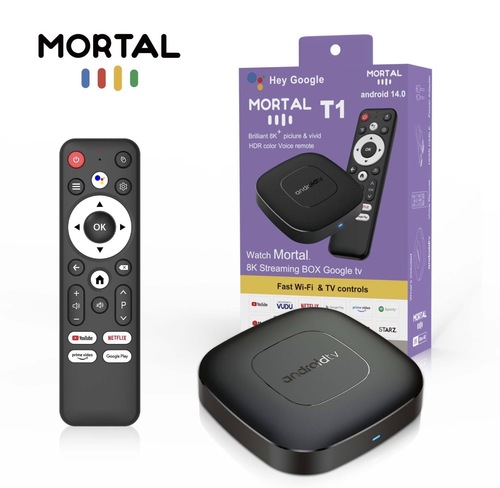  Streamer Android TV Box Mortal T1 8K Google TV סטרימר חכם Android 14