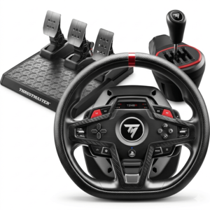 באנדל הגה מקצועי הכולל דוושות + מוט הילוכים Thrustmaster