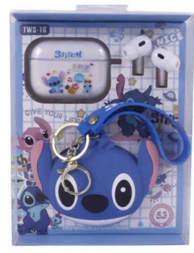 אוזניות Bluetooth Stitch TWS 5.3 עם קייס סיליקון ודמות Stitch