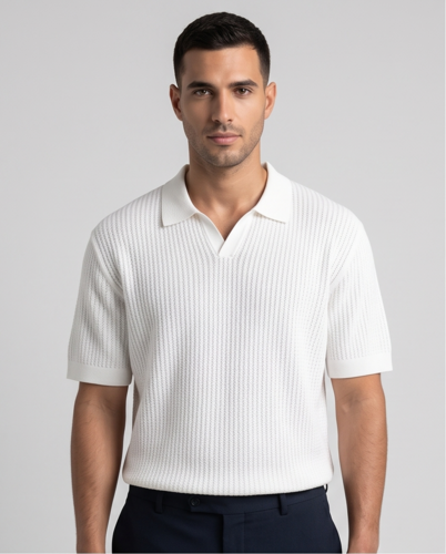 חולצה BALR מידות S-XXL לגברים בגוון לבן סרוג