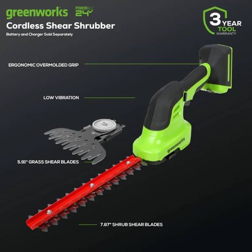 מספריים לגיזום 2 ב-1 נטענים Greenworks G24SHT מק