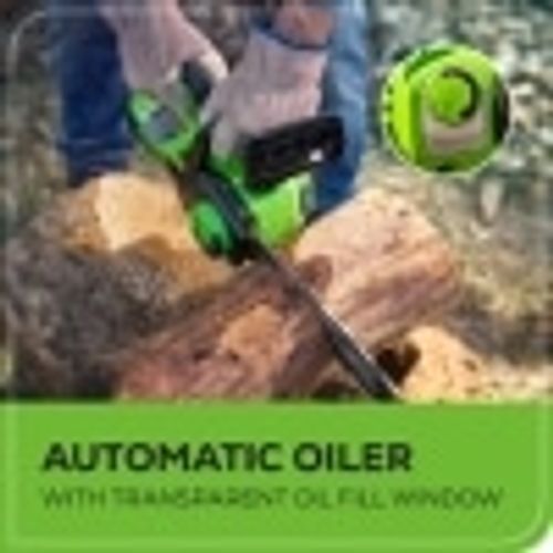 מסור שרשרת Greenworks CS24L00 24V Brushless 12 אינץ' - מנוע חזק עם 2 סוללות USB למשימות גינה ביתיות