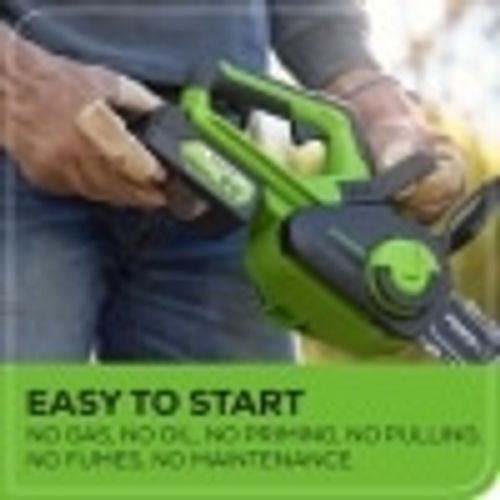 מסור שרשרת Greenworks CS24L00 24V Brushless 12 אינץ' - מנוע חזק עם 2 סוללות USB למשימות גינה ביתיות
