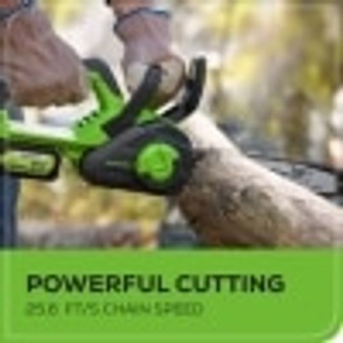 מסור שרשרת Greenworks CS24L00 24V Brushless 12 אינץ' - מנוע חזק עם 2 סוללות USB למשימות גינה ביתיות