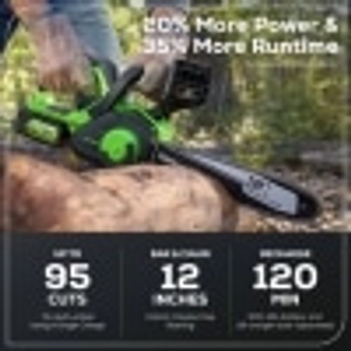 מסור שרשרת Greenworks CS24L00 24V Brushless 12 אינץ' - מנוע חזק עם 2 סוללות USB למשימות גינה ביתיות