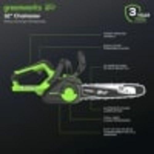 מסור שרשרת Greenworks CS24L00 24V Brushless 12 אינץ' - מנוע חזק עם 2 סוללות USB למשימות גינה ביתיות