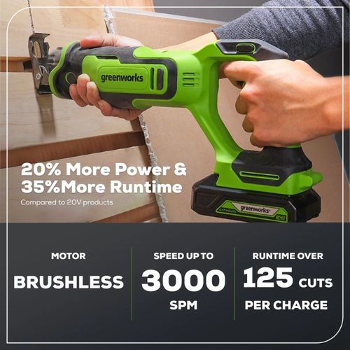 מסור חרב נטען Greenworks PA238K Brushless 24V עם להב 6 אינץ' - כלי מקצועי לחיתוך עץ ומתכת עם סוללה ומטען מהיר