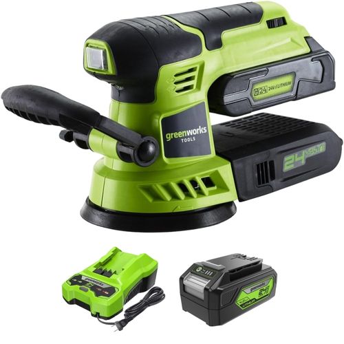מלטשת עגולה אורביטלית נטענת Greenworks 3100107 24V בקוטר 125 מ