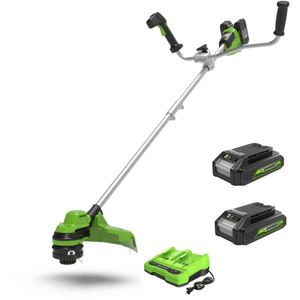 חרמש/קוצץ קנטים Brushless נטען עם כידון אופניים עם 2 סוללות 2 אמפר ומטען כפול - Greenworks GD24X2BCBK4x 48V
